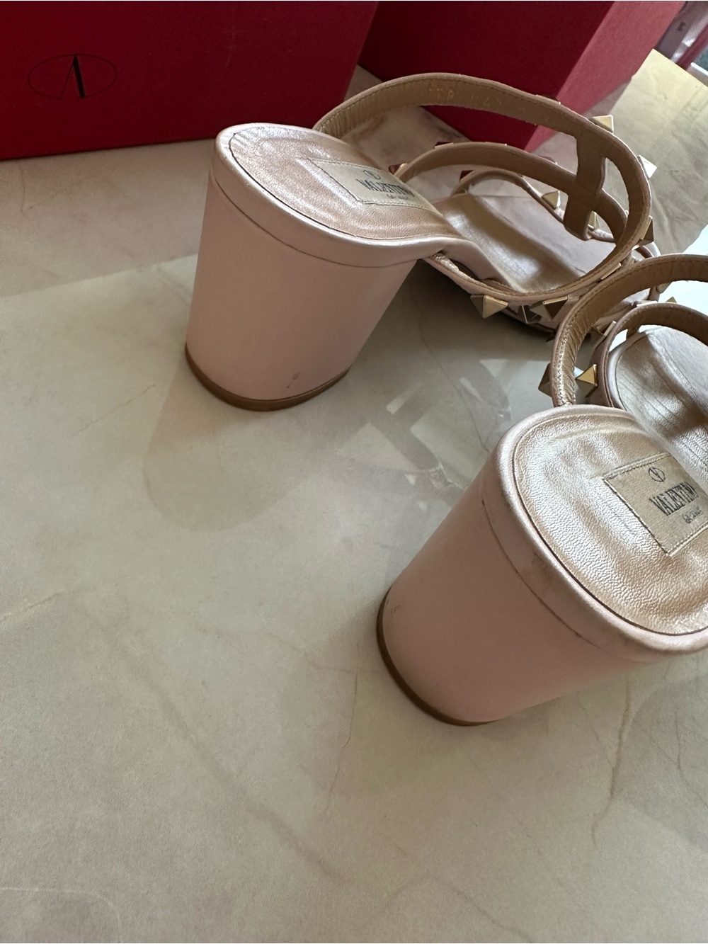 Valentino Pink Leather Rockstud Multi-Strap Mules - Picture 3 of 6